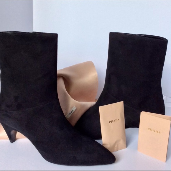 New Prada Mid Black Suede Comma Boots - Picture 1 of 7